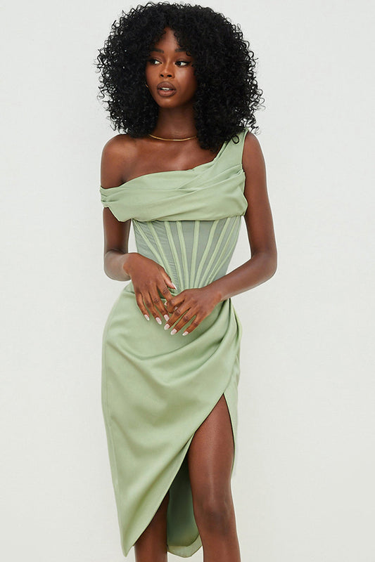 Dress for Women – Corset Bodice – Off Shoulder – Draped Cut – Midi-Length Elegance
