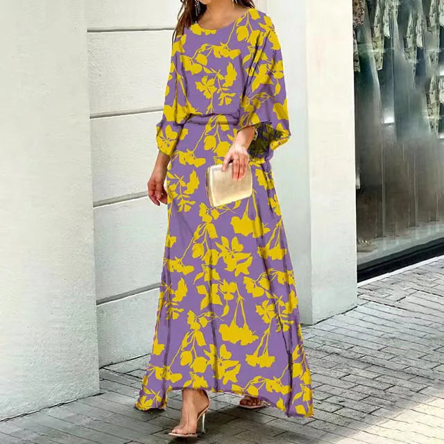 Dress for Women – Ankle-Length Maxi Dress – Loose Fit – Breathable Fabric – 3/4 Sleeves