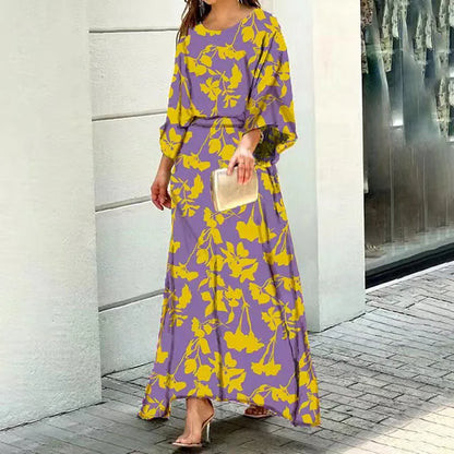 Dress for Women – Ankle-Length Maxi Dress – Loose Fit – Breathable Fabric – 3/4 Sleeves