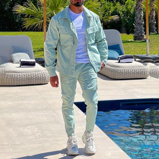Men's Utility Jacket and Cargo Pants – Structured Fit – Multi-pocket Design – Casual Set