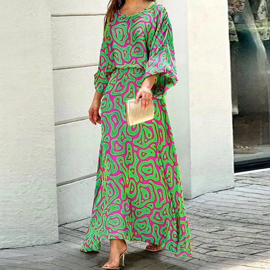 Dress for Women – Ankle-Length Maxi Dress – Loose Fit – Breathable Fabric – 3/4 Sleeves