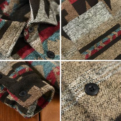 Men's Shirt - Relaxed Fit - Pattern Design - Long Sleeve Button Closure