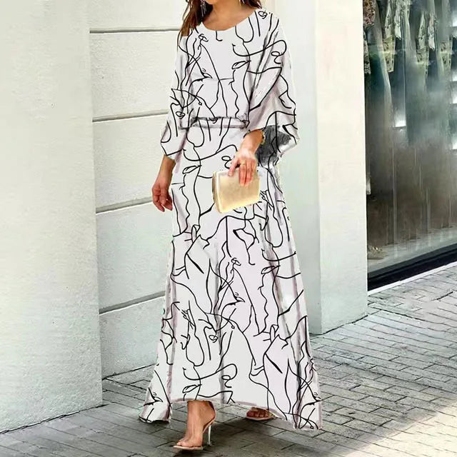 Dress for Women – Ankle-Length Maxi Dress – Loose Fit – Breathable Fabric – 3/4 Sleeves