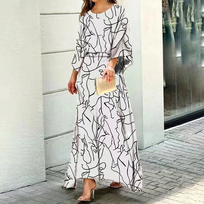 Dress for Women – Ankle-Length Maxi Dress – Loose Fit – Breathable Fabric – 3/4 Sleeves