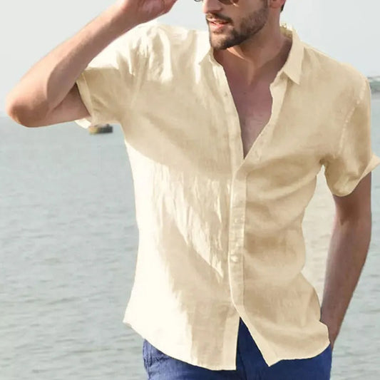Men's Shirt with Short Sleeves – Relaxed Fit – Breathable Natural Materials – Button Placket