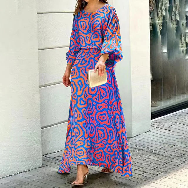 Dress for Women – Ankle-Length Maxi Dress – Loose Fit – Breathable Fabric – 3/4 Sleeves