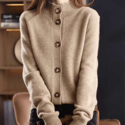 Women's Cardigan - Soft Wool Blend - Loose Fit - Notch Collar - Button Closure