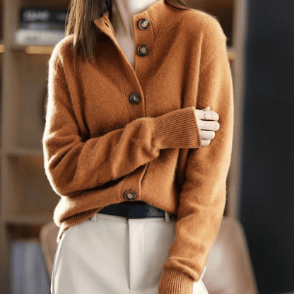 Women's Cardigan - Soft Wool Blend - Loose Fit - Notch Collar - Button Closure
