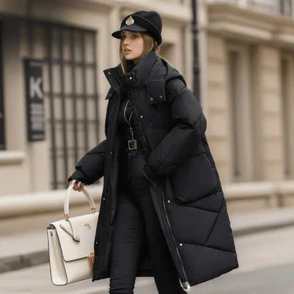 Women’s Coat - Quilted Fabric - Oversized Fit - Hooded - Adjustable Cuffs - Maxi Length