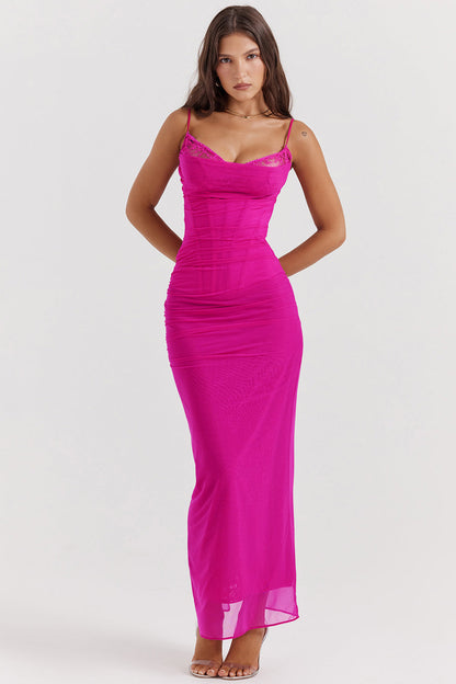 Dress woman – Floor-length maxi dress – Tight fit – Spaghetti straps – Light fabric