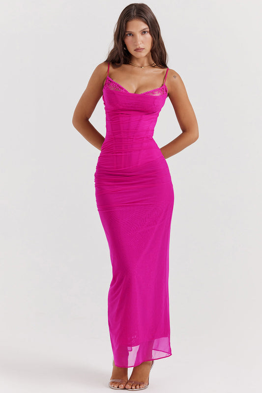 Dress woman – Floor-length maxi dress – Tight fit – Spaghetti straps – Light fabric