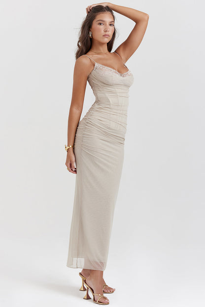 Dress woman – Floor-length maxi dress – Tight fit – Spaghetti straps – Light fabric