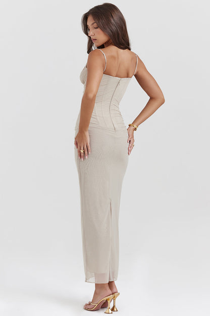 Dress woman – Floor-length maxi dress – Tight fit – Spaghetti straps – Light fabric