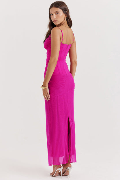 Dress woman – Floor-length maxi dress – Tight fit – Spaghetti straps – Light fabric