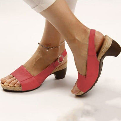 Women's Slingback Sandals – Low Block Heel – Open Toe – Adjustable Strap – Comfortable