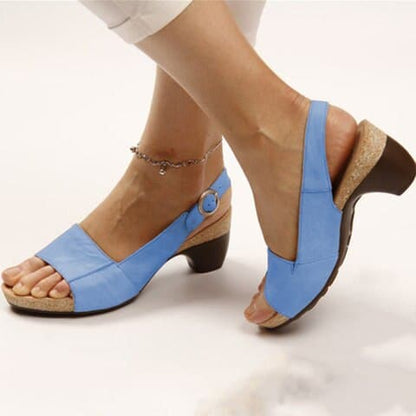 Women's Slingback Sandals – Low Block Heel – Open Toe – Adjustable Strap – Comfortable