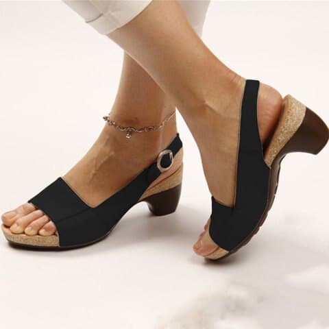 Women's Slingback Sandals – Low Block Heel – Open Toe – Adjustable Strap – Comfortable