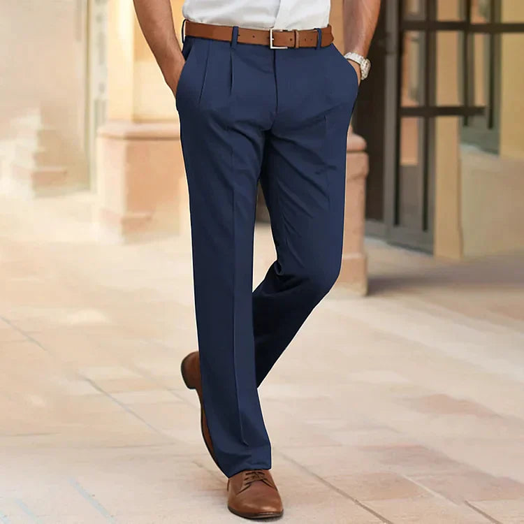 Men's Trousers – Tailored Fit – Straight Leg – Decorated Front – Breathable Cotton Blend