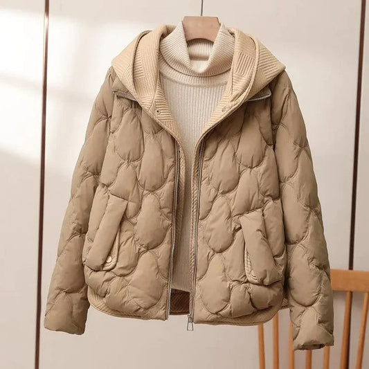 Women's Puffer Jacket - Warm Quilted Design - High Collar with Elastic - Relaxed Fit