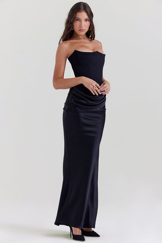 Women's Maxi Dress – Strapless – Satin – Corset Bodice – Slim Fit – Formal