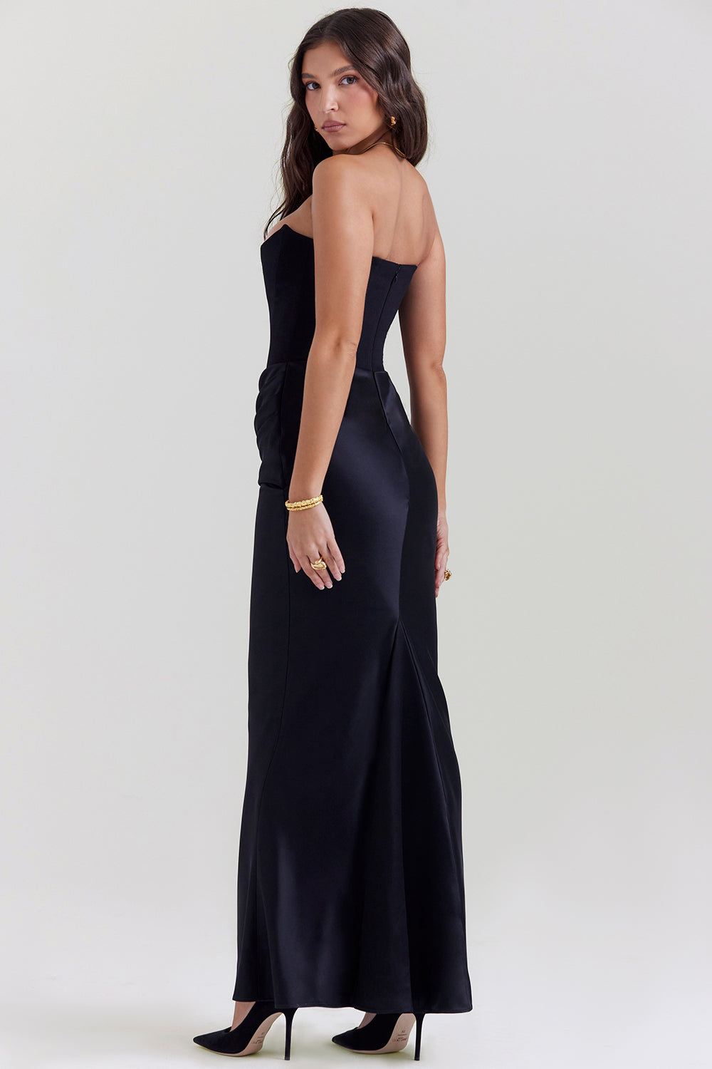 Women's Maxi Dress – Strapless – Satin – Corset Bodice – Slim Fit – Formal