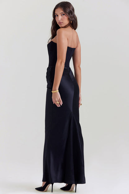Women's Maxi Dress – Strapless – Satin – Corset Bodice – Slim Fit – Formal