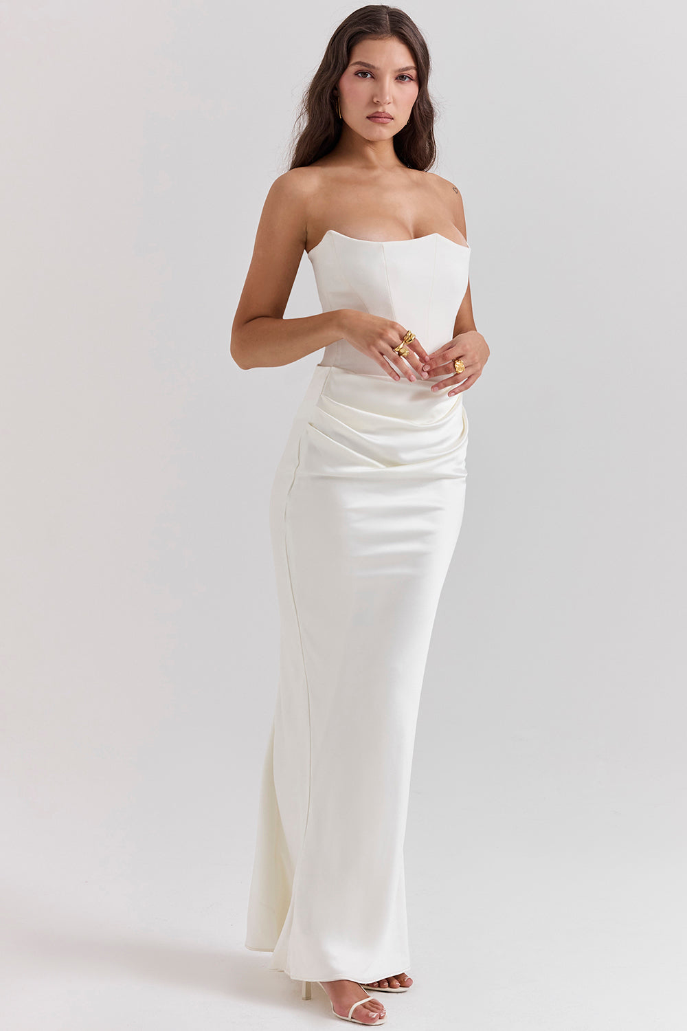 Women's Maxi Dress – Strapless – Satin – Corset Bodice – Slim Fit – Formal
