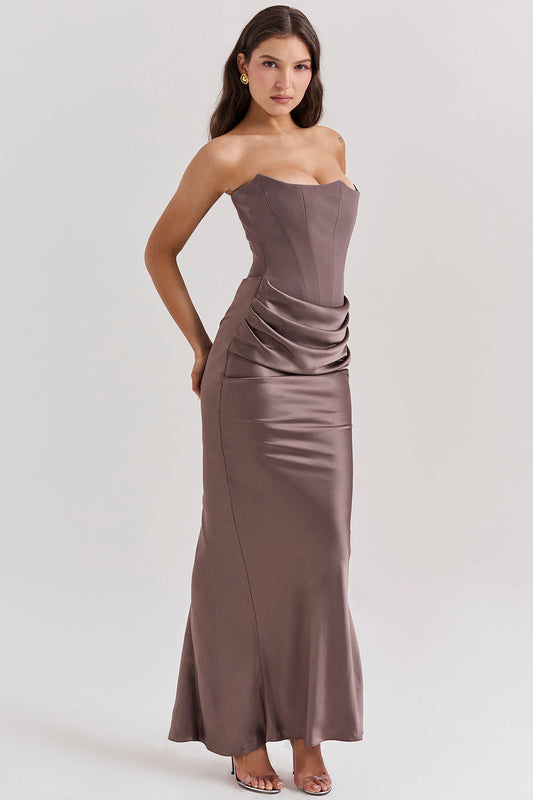Dress for Women – Maxi Length Strapless – Satin – Slim Fit – Formal Outfit
