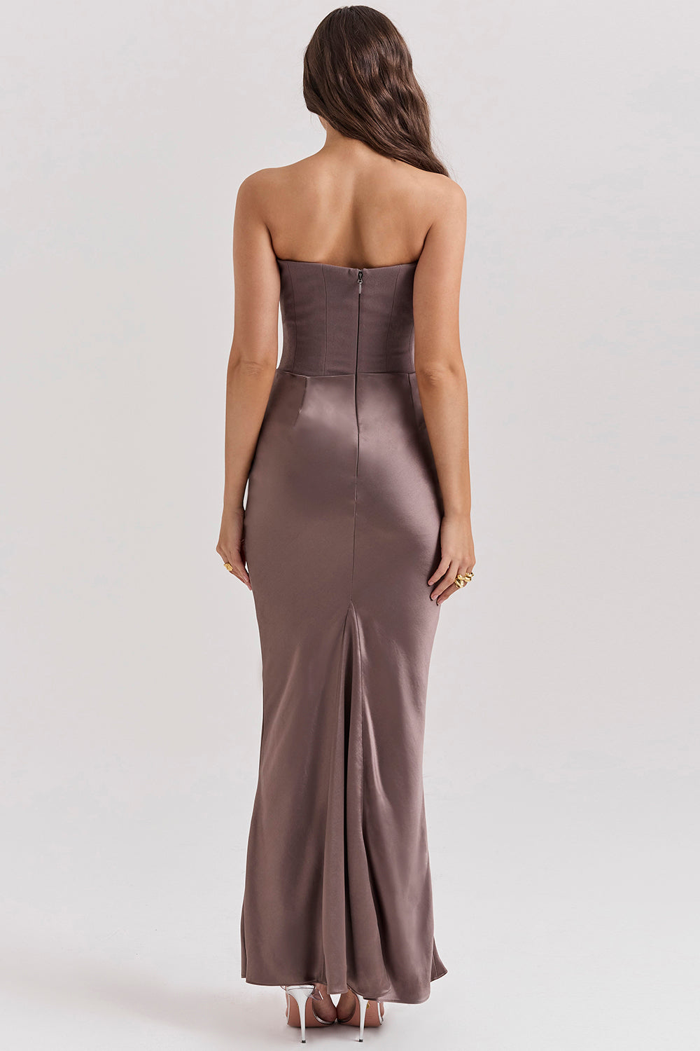 Women's Maxi Dress – Strapless – Satin – Corset Bodice – Slim Fit – Formal
