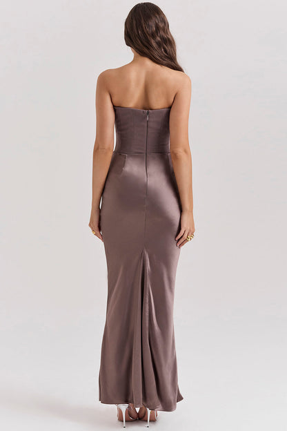 Women's Maxi Dress – Strapless – Satin – Corset Bodice – Slim Fit – Formal