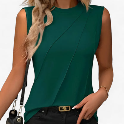 Women's Blouse Sleeveless – Slim Fit – High Neck – Draped Front – Breathable Fabric