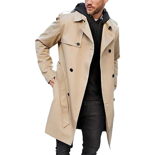 Men's Trench Coat – Tailored Fit – Double-Breasted – Belt – Breathable Fabric