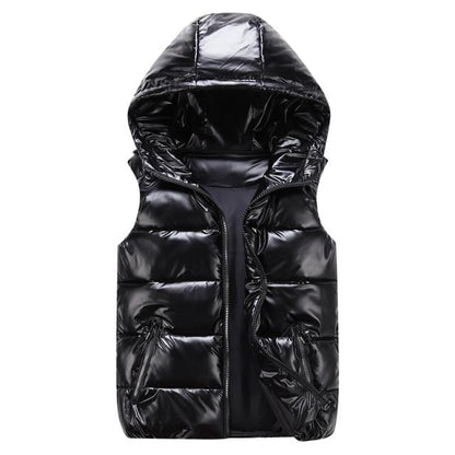 Men's Down Vest – Relaxed Fit – Glossy Wind-Resistant Fabric – Padded Hood
