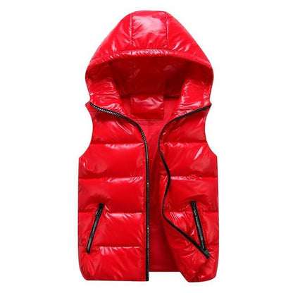 Men's Down Vest – Relaxed Fit – Glossy Wind-Resistant Fabric – Padded Hood