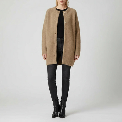 Clara Oversized Cardigan | Button-Down Collarless Knitwear