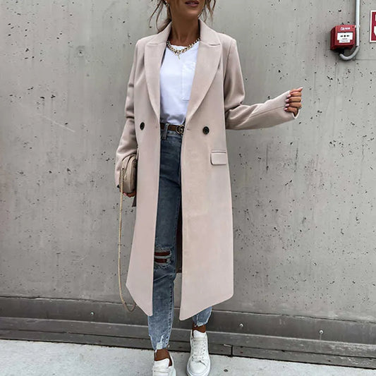 Women's Coat – Wool – Tailored Fit – Full Length – Classic Lapel – Buttons