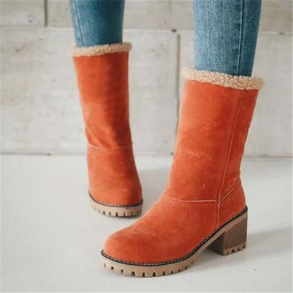Dame Støvler - Semsket Look - Fôret Varme - Stabil Blokkhel - Sklihemmende Såle