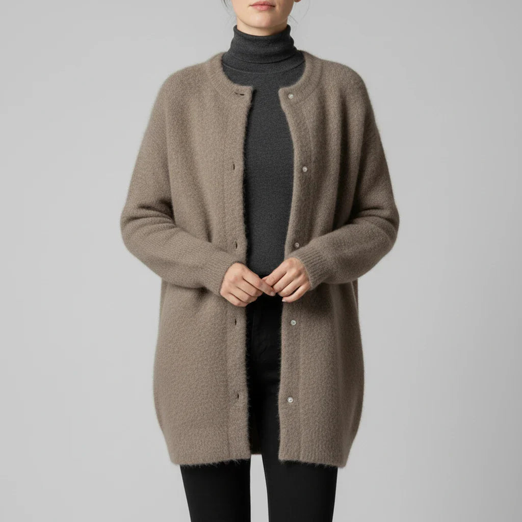 Clara Oversized Cardigan | Button-Down Collarless Knitwear