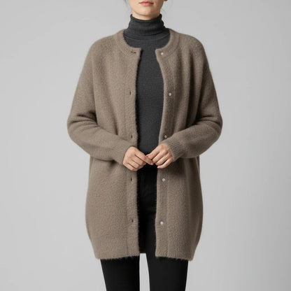 Clara Oversized Cardigan | Button-Down Collarless Knitwear