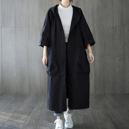Dame Trenchcoat - Oversized Passform - Hette og Store Sidelommer - Knappelukking