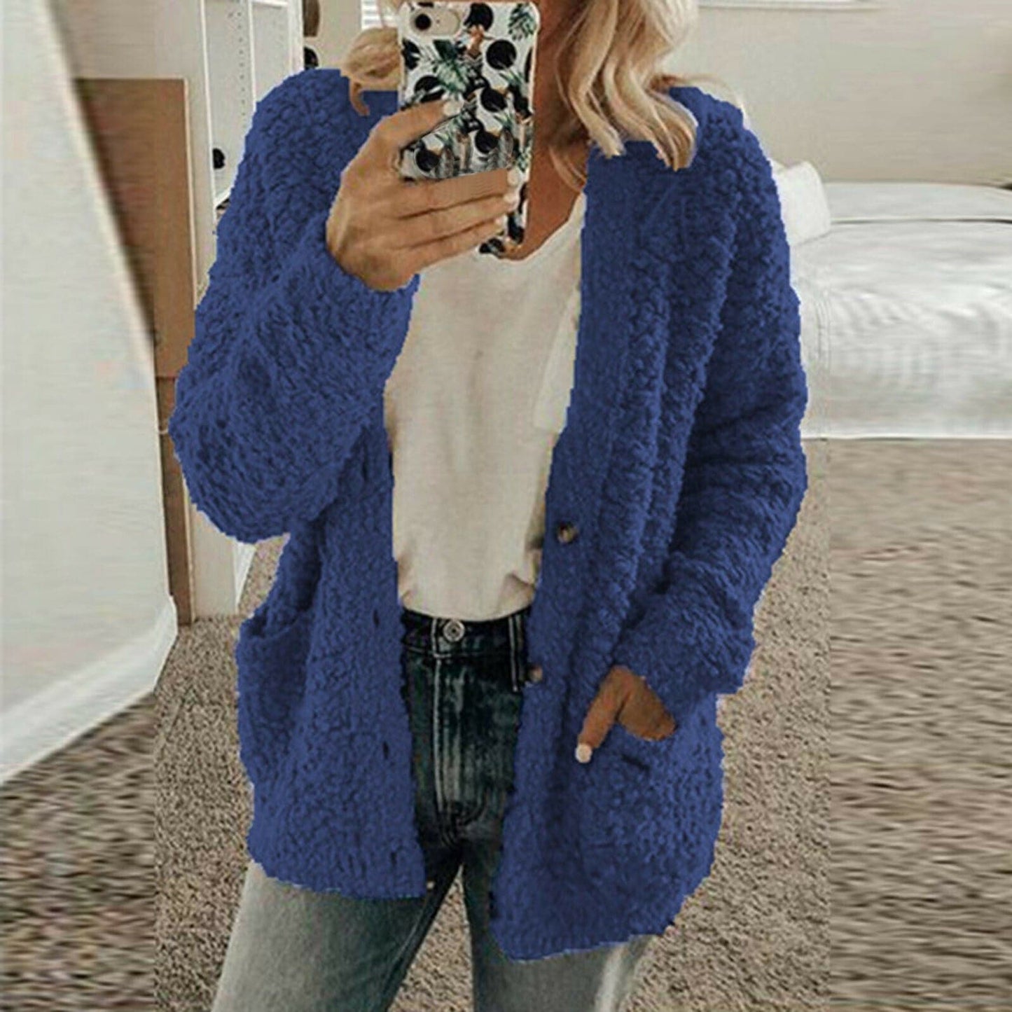 Dame Cardigan - Ull - Oversized Passform - Chunky Strikk - Åpen Front med Knapper