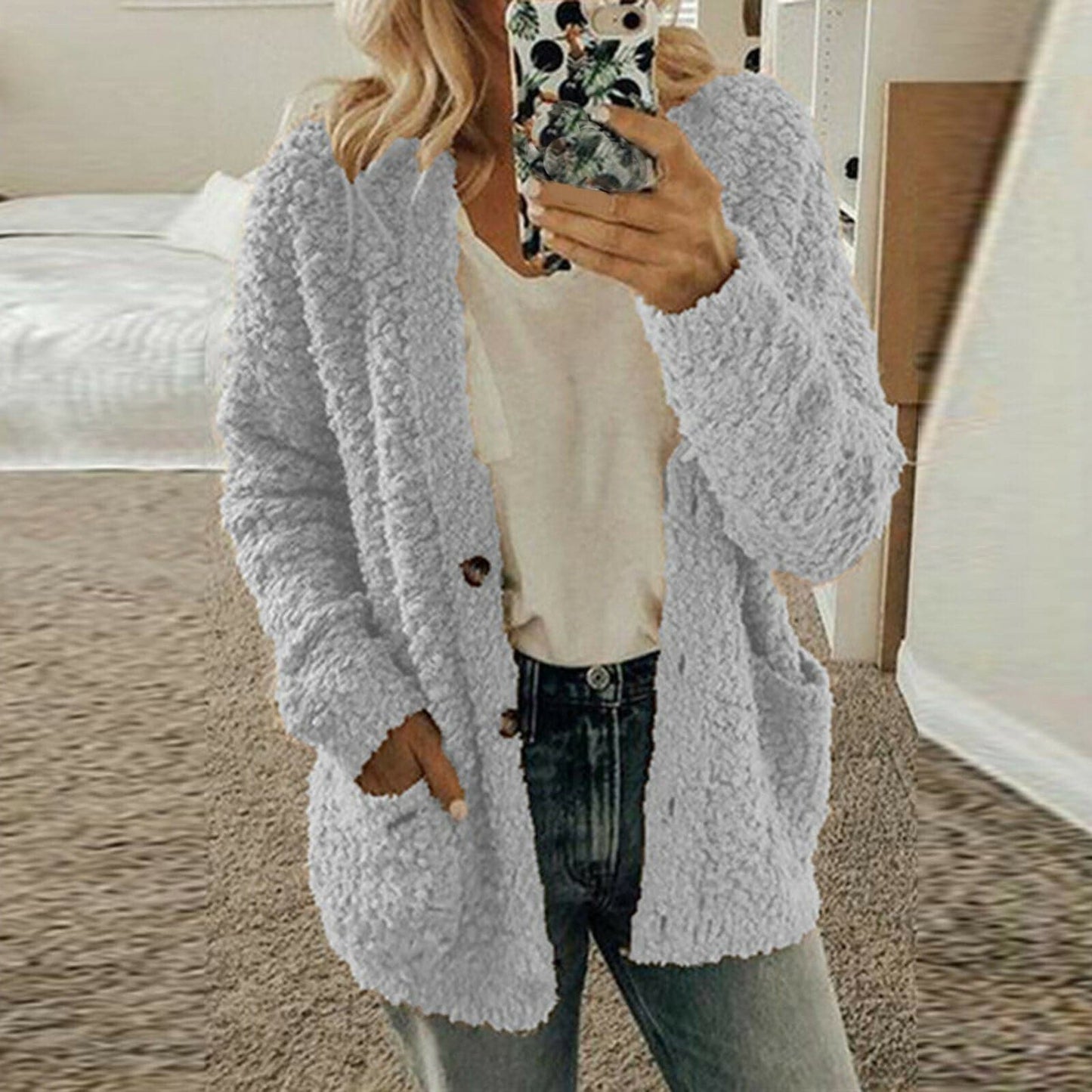 Dame Cardigan - Ull - Oversized Passform - Chunky Strikk - Åpen Front med Knapper