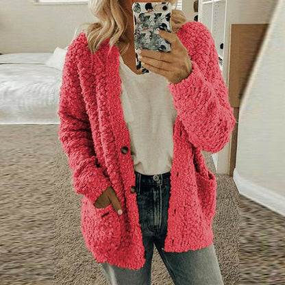 Dame Cardigan - Ull - Oversized Passform - Chunky Strikk - Åpen Front med Knapper