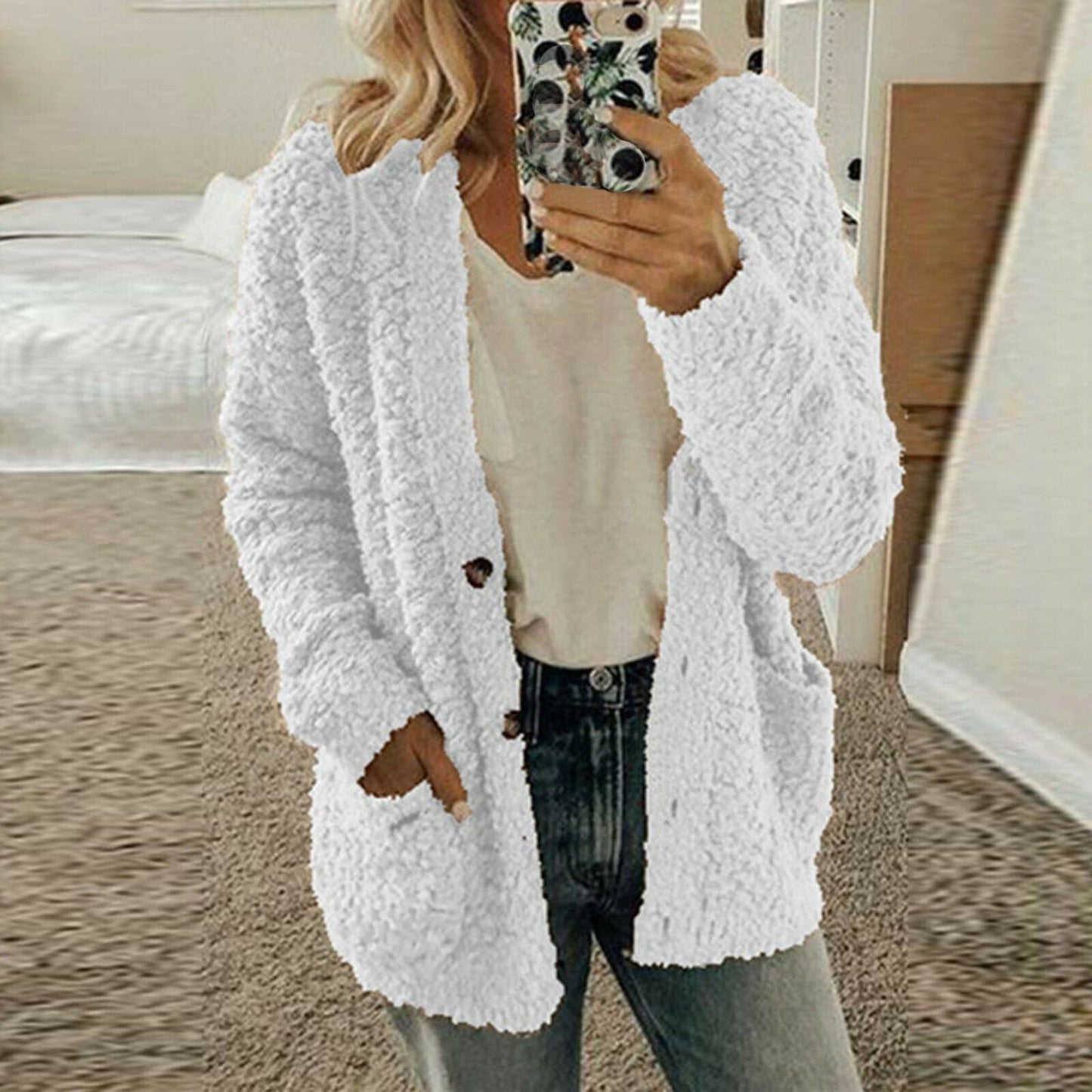 Dame Cardigan - Ull - Oversized Passform - Chunky Strikk - Åpen Front med Knapper