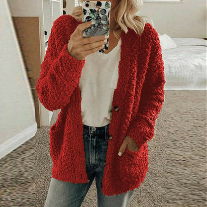 Dame Cardigan - Ull - Oversized Passform - Chunky Strikk - Åpen Front med Knapper