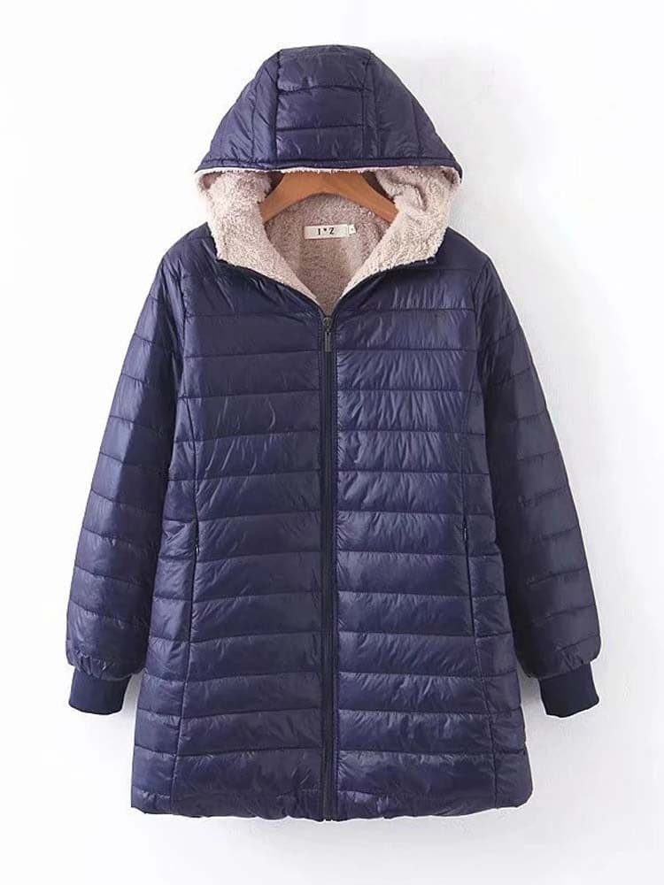 Women's Padded Jacket – Lightweight and Insulated – Mid-Thigh Length – High Collar – Zipper Closure