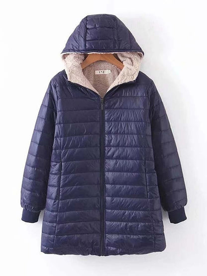Women's Padded Jacket – Lightweight and Insulated – Mid-Thigh Length – High Collar – Zipper Closure