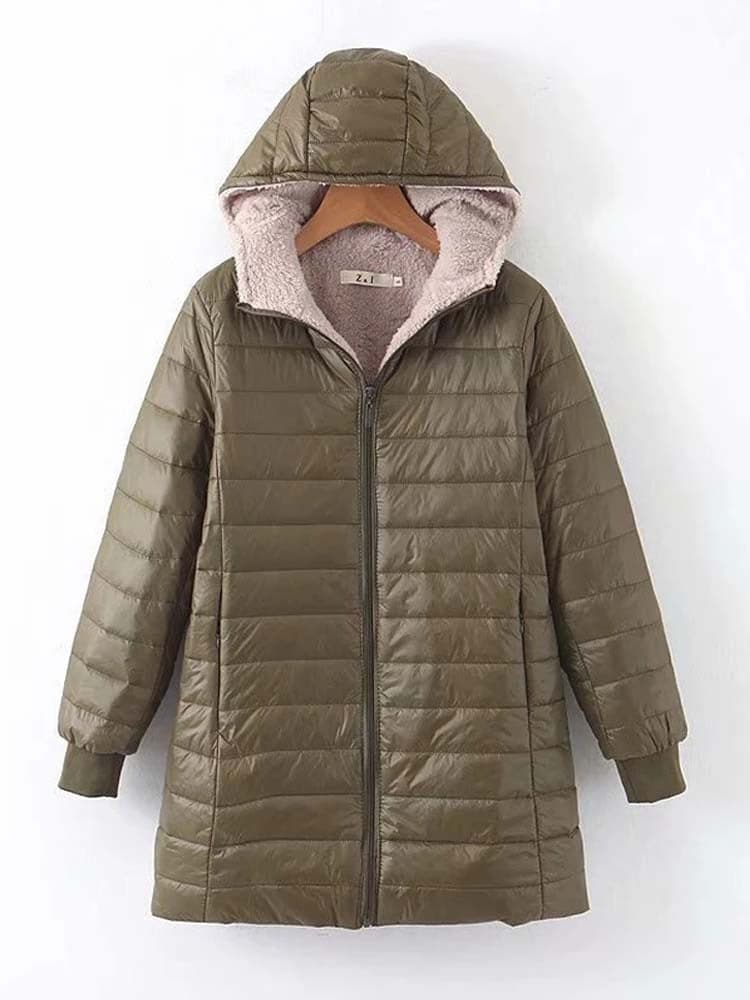 Women's Padded Jacket – Lightweight and Insulated – Mid-Thigh Length – High Collar – Zipper Closure