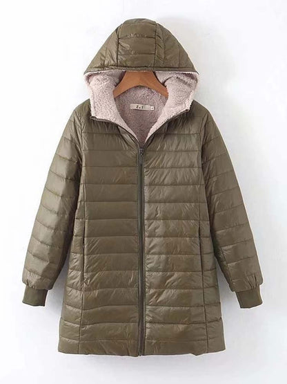 Women's Padded Jacket – Lightweight and Insulated – Mid-Thigh Length – High Collar – Zipper Closure