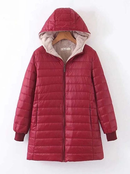 Women's Padded Jacket – Lightweight and Insulated – Mid-Thigh Length – High Collar – Zipper Closure